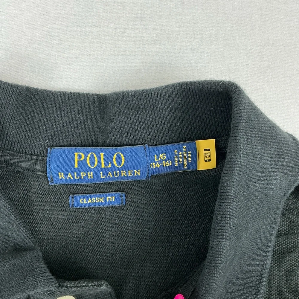 Polo Ralph‎ Lauren Classic Fit Shirt  Boys L (14-16) Black Pony Red Short Sleeve